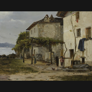 Peter Kornbeck. Scene ved Lago Maggiore, Italien. 28x35cm.