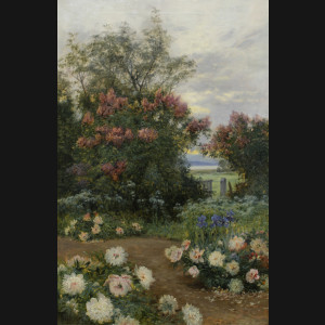 Thorvald Niss. Blomsterhave, 1896. 81x52cm.