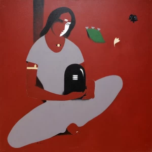 Ukendt maler. Siddende kvinde, 2004. 122x122cm.