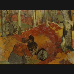 Victor Jensen. Komposition med personer, ca. 1920. 54x73cm.