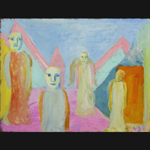 Wiliam Skotte Olsen. Komposition med personer, 1982. 60x80cm.