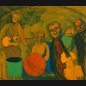 Wiliam Skotte Olsen. Komposition med personer, 1982. 65x75cm.