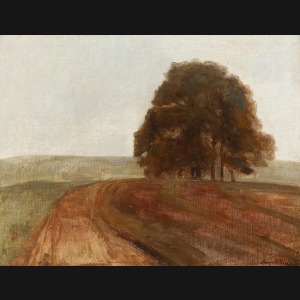 Aage Bertelsen. “Tåget efterårsdag”, Birkerød 1910. 33x43cm.