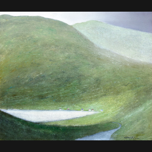 Albert Bertelsen painting Danish Art Gallery 6 Albert Bertelsen. De små huse, Færøerne 1979. 70x80cm.