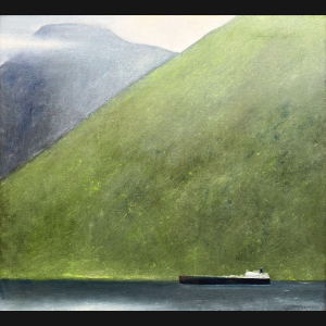 Albert Bertelsen painting Danish Art Gallery 7 Albert Bertelsen. Skibet ved fjeldet, Færøerne 1979. 105x115cm.