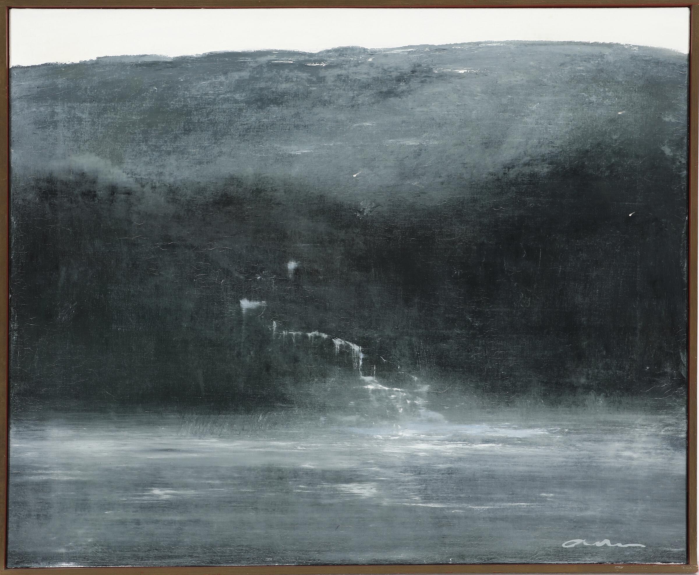 Bl aften Norge 1982 Sign monogram med ti 2 Albert Bertelsen "Blå aften, Norge" 1982. 60x73cm. - Billede 2