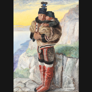 Harald Molkte “Grønlandsk kvinde med barn” ca. 1930. 111x80cm.