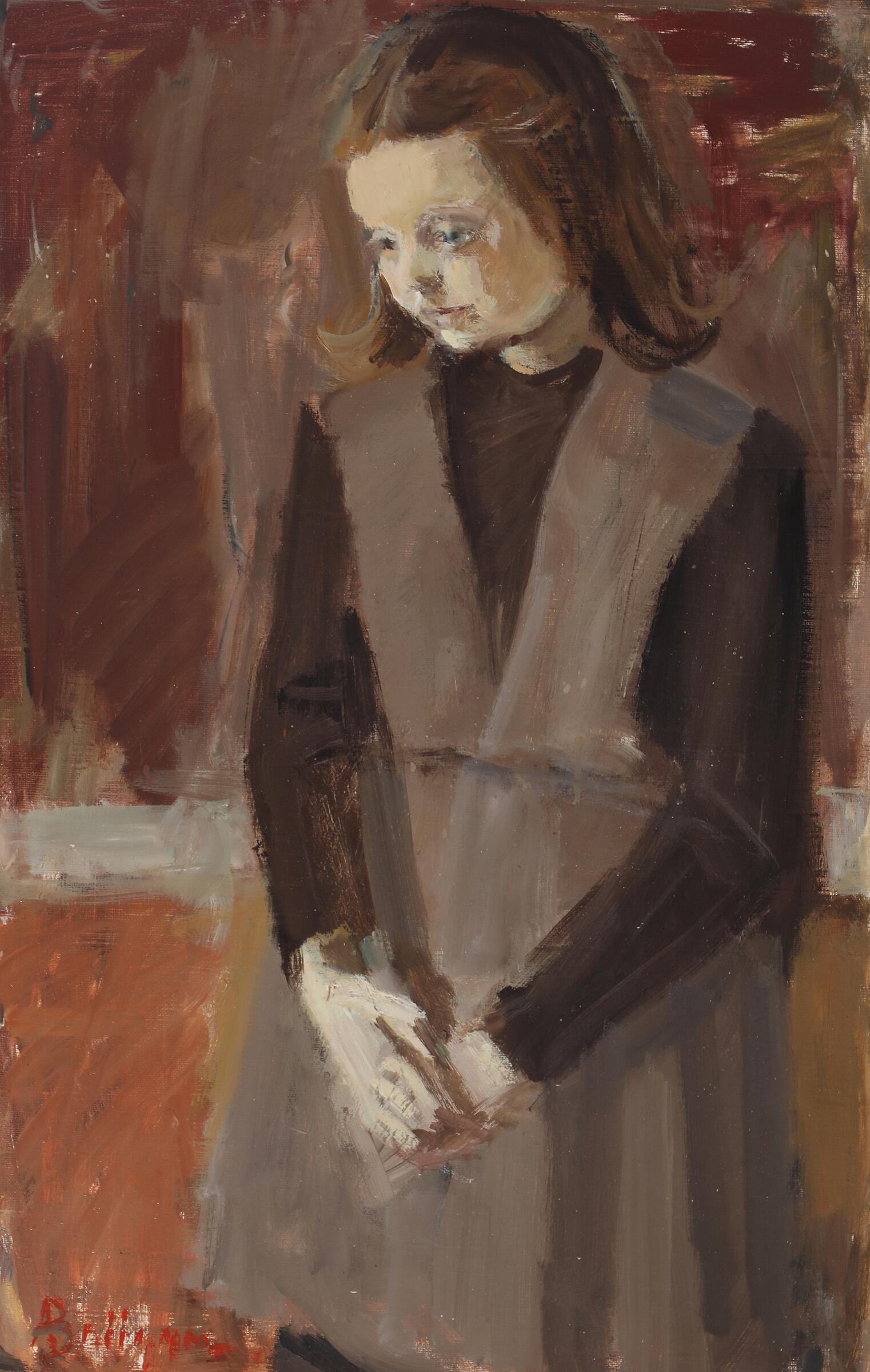 Ane Brugger "Interiør med pige" 88x56cm.