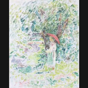 Sigurd Swane “Kvinde i haven” 80x62cm.