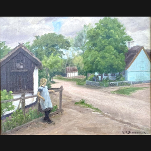 H. A. Brendekilde “Parti fra en landsby” ca. 1910. 40x50cm.