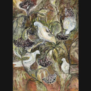 Bodil Kaalund “Duer i hyldetræet” 1996. 110x82cm.