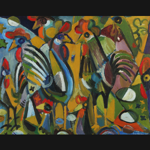 Eyvind Olesen “Komposition med høns” 1955. 63x80cm