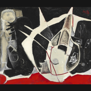 Mogens Balle “Rød, sort og hvid komposition” 1957. 63x73cm.