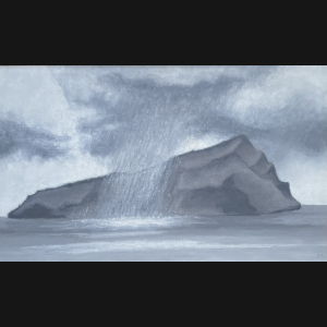 Svend Åge Madsen “Regnbyge Skuø, Færøerne” 85x145cm.