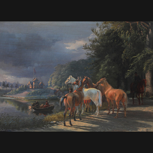 Fritz Gotfred Thomsen “Ved Frederiksborg slot” 1860. 24x33cm.