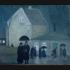 Albert Bertelsen “Toget ankommer” 1965. 55x65cm.