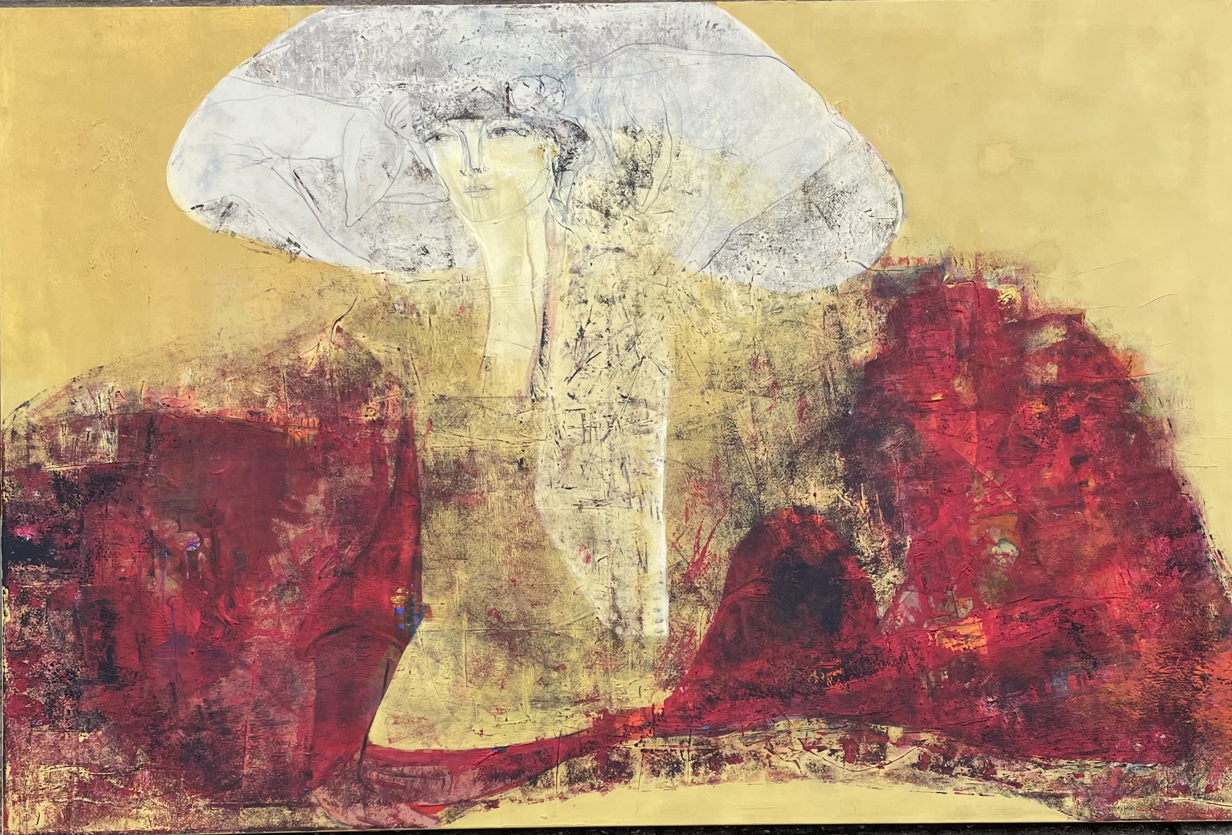 ljudmila vodopic maleri Ljudmila Vodopic "Komposition med kvinde" 2026. 100x150cm.