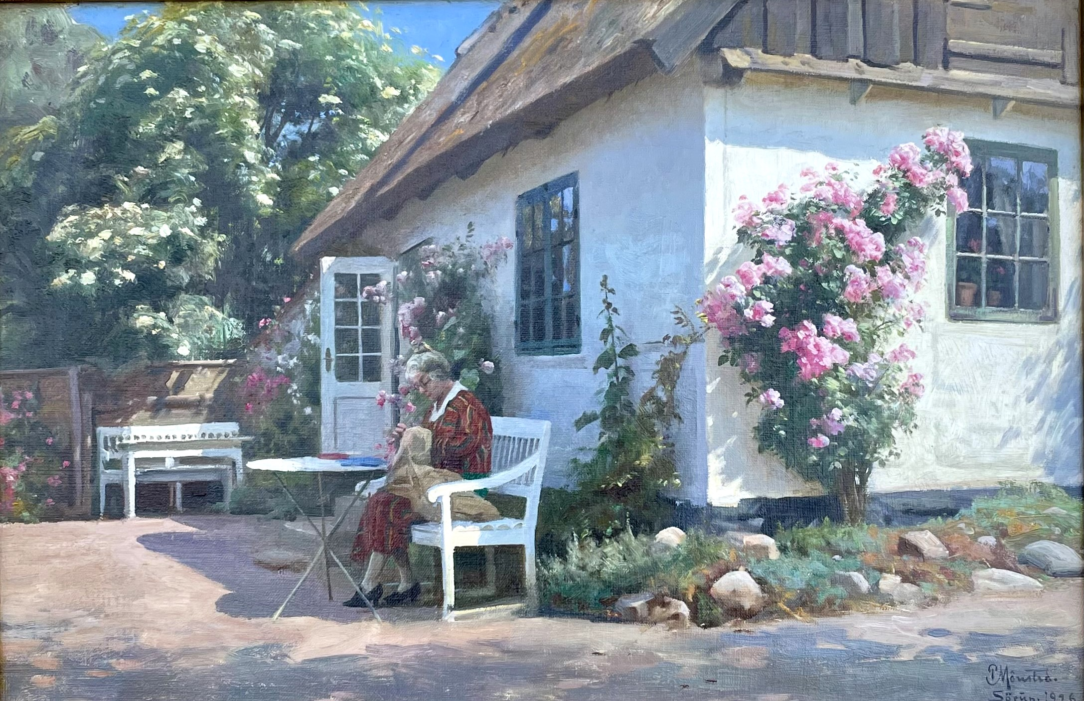 peder moensted maleri Peder Mønsted "Kvinde i haven, Sørup" 1926. 41x61cm.