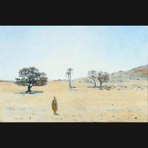 Lauritz Tuxen “Ørkenlandskab fra Egypten” 1889. 41x61cm.